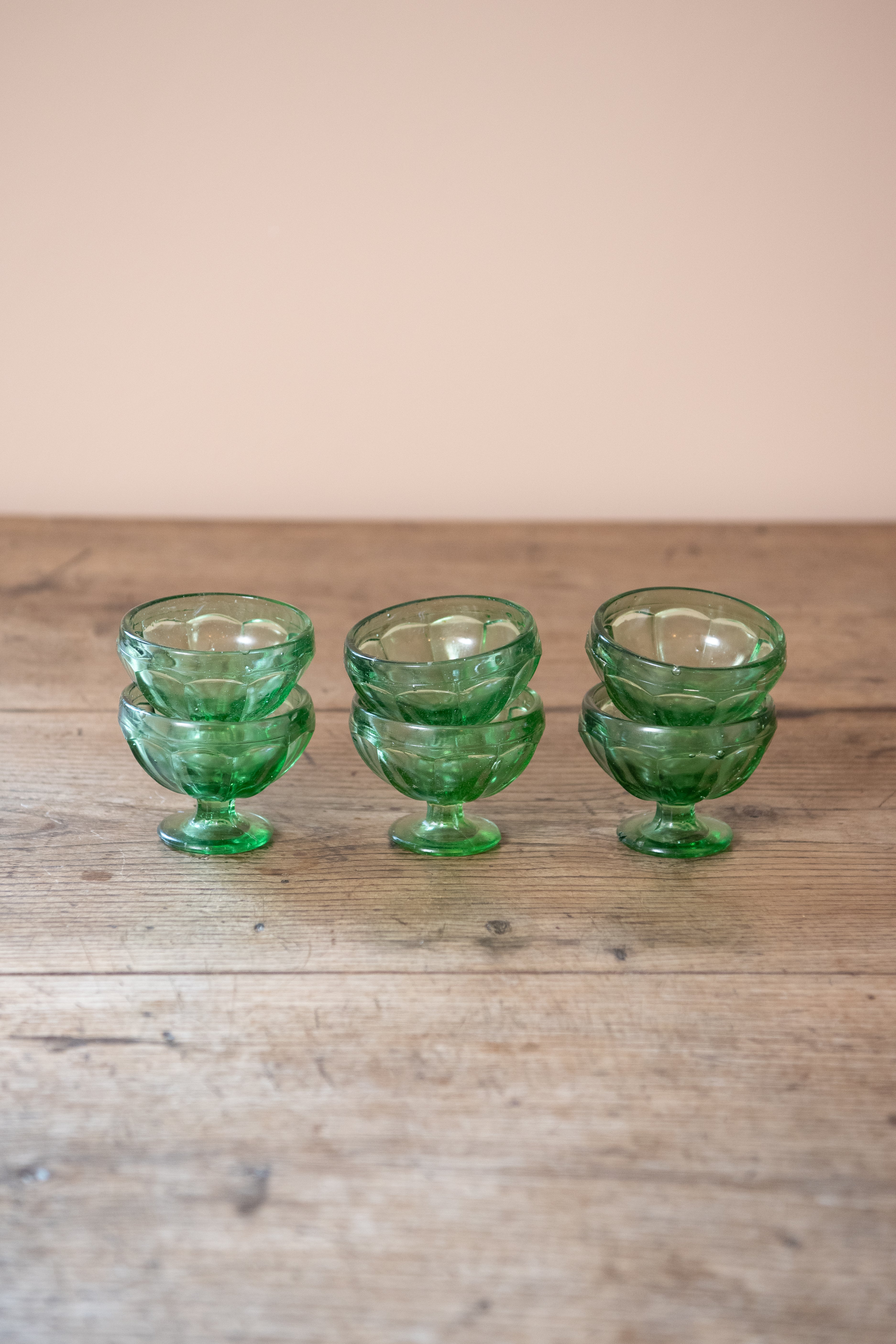 Six Green Glass Dessert Coupes