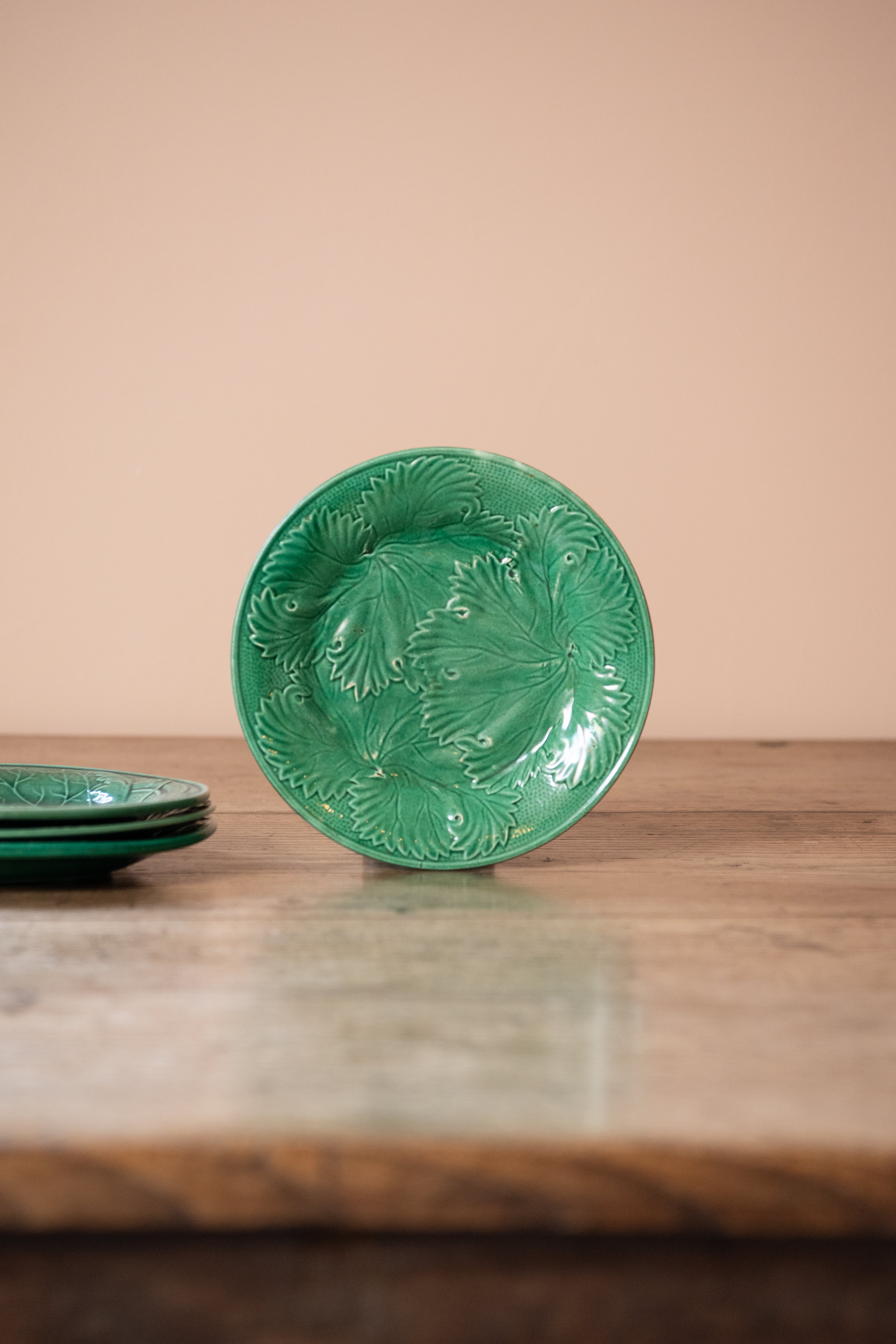 Set of Four Vintage Green Majolica Plates