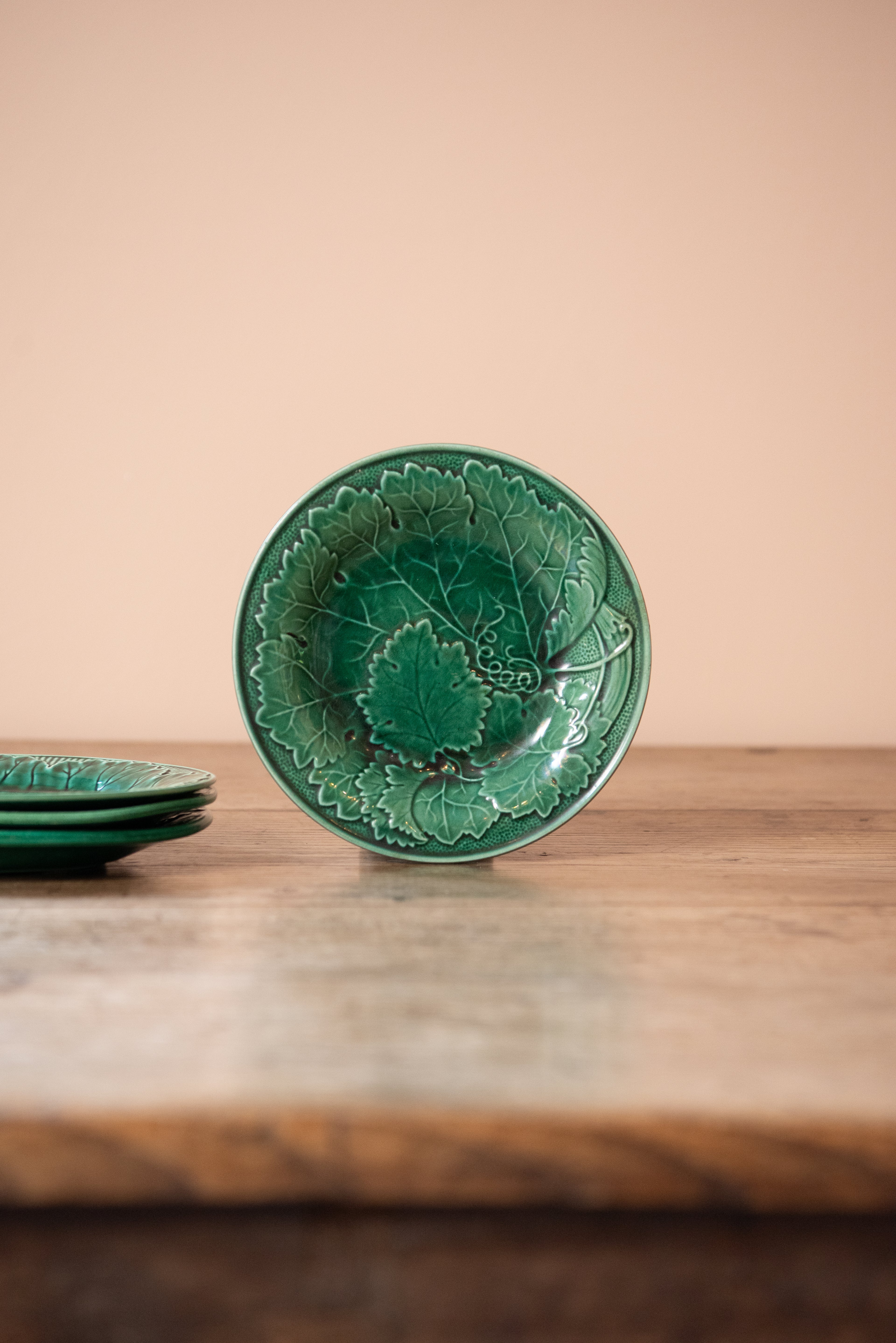 Set of Four Vintage Green Majolica Plates